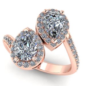 Inel anturaj dublu cu diamante lacrima din aur roz de logodna ES381