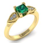 Inel de logodna cu smarald patrat si diamante naturale din aur galben ES194