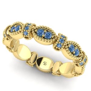 Inel eternity din aur galben cu diamante albastre model vintage ES364