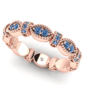 Inel eternity cu diamante albastre din aur roz model vintage ES364