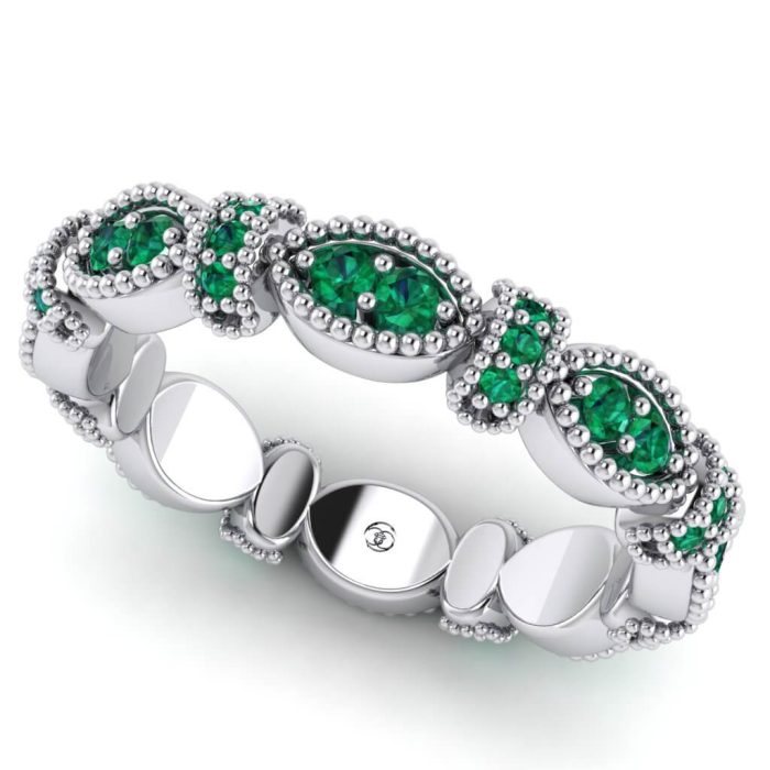 inel eternity cu smaralde vintage din aur alb 18k ES364
