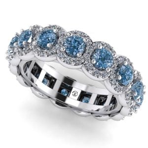 Inel eternity halo cu diamante albastre si diamante incolore din aur logodna ES269