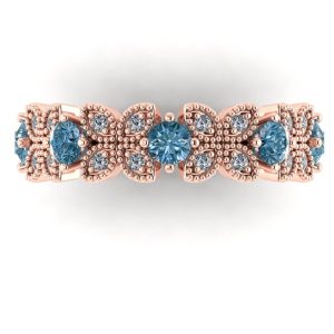 Inel eternity cu diamante albastre si diamante vintage de logodna ES21