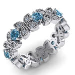 Inel logodna cu diamante albastre si diamante vintage de logodna ES21