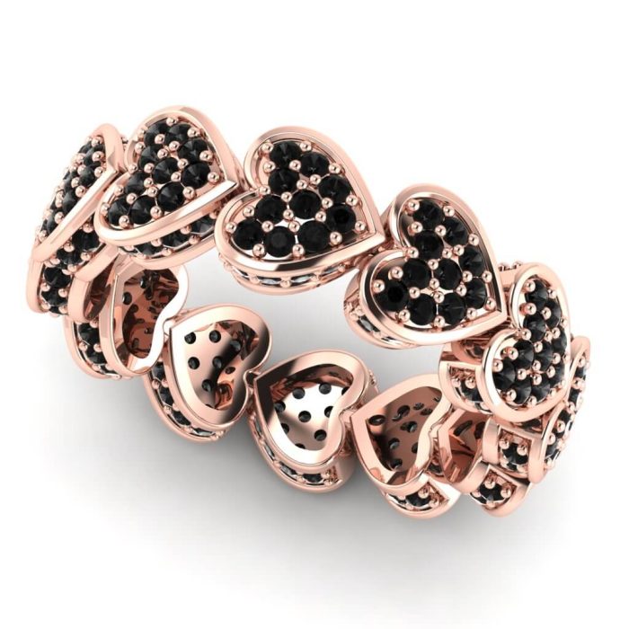 Inel eternity cu diamante negre model inima din aur roz ES367