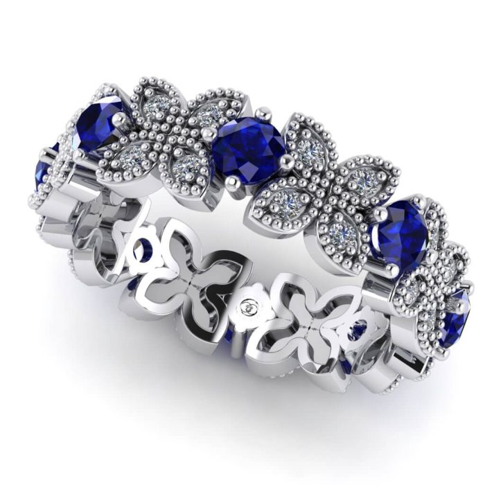 Inel eternity cu diamante si safire vintage logodna aur ES21