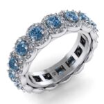 Inel eternity cu diamante albastre si albe din aur 18k de logodna ES269