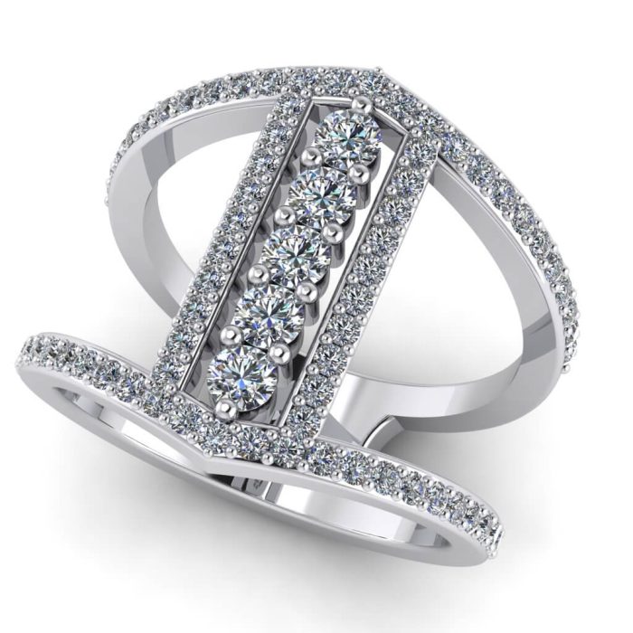 Inel cu diamante albe naturale din aur alb fashion ES388