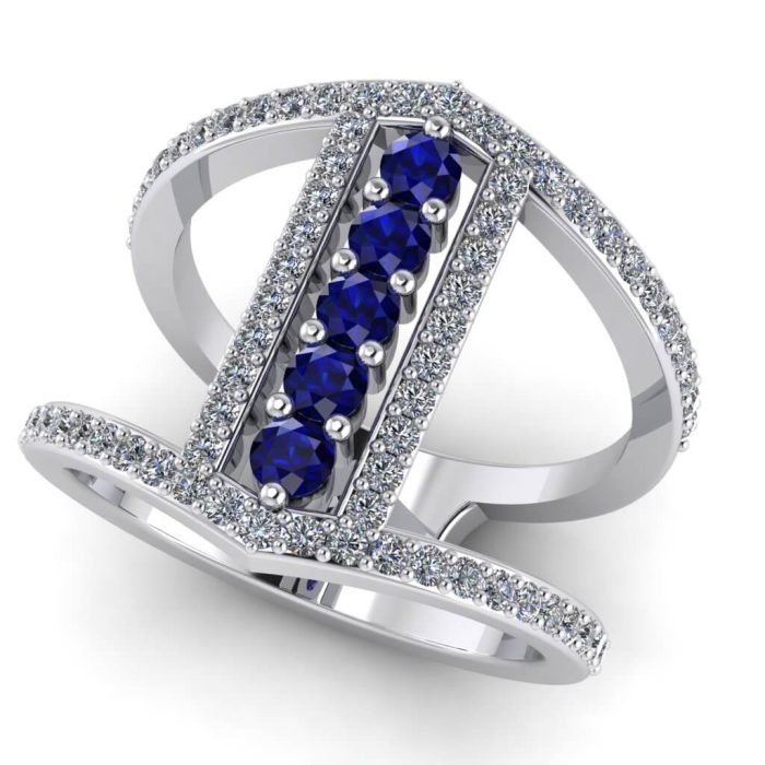 Inel fashion cu diamante si safire din aur ES388