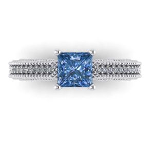 Inel filigram de logodna model vintage cu diamant albastru si diamante ES289