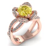 Inel model floral cu diamante din aur roz 18k ES276