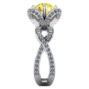 Inel floare cu diamte incolore si diamant galben din aur 18k ES276
