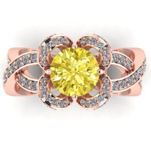 Inel dama model cu design floare cu diamant galben din aur logodna ES276