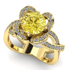 Inel model floare cu diamante din aur galben ES276