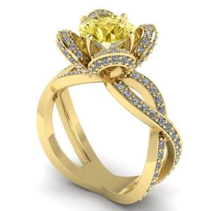 Inel din aur galben cu diamante model floral halo ES276