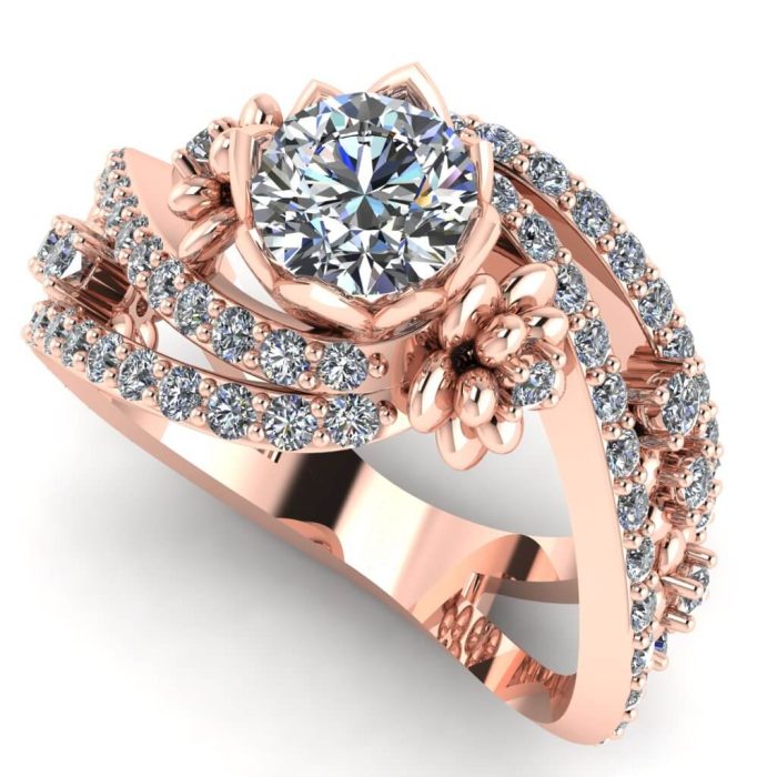 Inel logodna cu diamante naturale model floral rasucit aur roz ES277