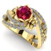 Inel din aur galben cu rubin si diamante model floral ES277