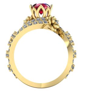 Inel din aur galben 14k cu diamante transparente si rubin ES277