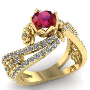 Inel din aur galben 18k cu rubin AAA si diamante F/VS ES277