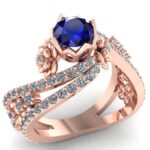 Inel din aur roz 18k cu safir si diamante naturale model floral logodna ES277