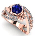 Inel model floare din aur roz cu safir albastru si diamante ES277