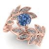 Inel floral cu diamant albastru si diamante din aur roz ES320