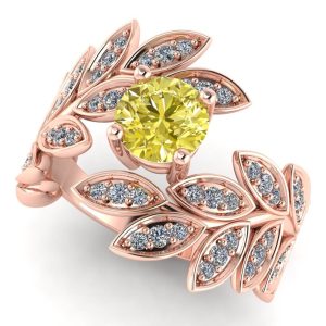 Inel din aur roz 18k cu dimant galben si diamante transparente floral ES320