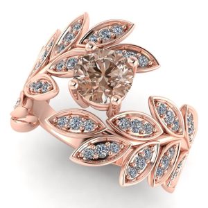 Inel floral cu diamant maro si diamante din aur roz ES320