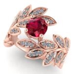 Inel modl de logodna unicat design floral cu rubin si diamante din aur ES320