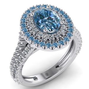 Inel cu diamant albastru oval si diamante din aur de logodna ES281