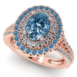 Inel logodna cu diamant albastru oval 1 CARAT aur 750 ES281
