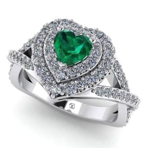 Inel halo de logodna cu smarald si diamante din aur 750 ES305