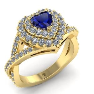 Inel din aur galben cu diamante 0.95 carate si safir 5mm de logodna ES305