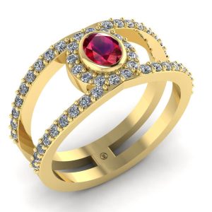 Inel cu rubin oval si diamante din aur 14k ES220