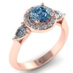 Inel de logodna cu diamant albastru rotund si diamante lacrima ES282