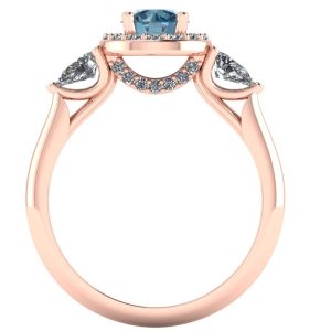 Inel de logodna cu 3 diamante albastru si incolor din aur roz ES282