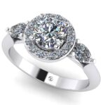 Inel de logodna cu 3 diamante din aur alb model halo ES282