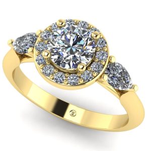 Inel logodna cu 3 diamante din aur galben 18k ES282