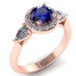 Inel de logodna cu 3 pietre safir si diamante din aur roz 18k ES282
