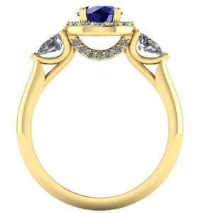 Inel logodna cu diamante transparente lacrima si safir rotund aur ES282