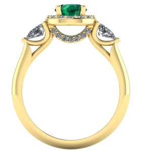 Inel logodna 3 pietre cu smarald 6 mm si diamante din aur ES282