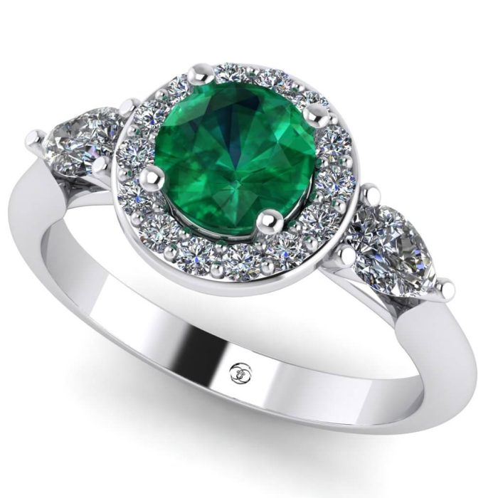 Inel logodna cu 3 pietre smarald si diamante din aur aln 18k ES282
