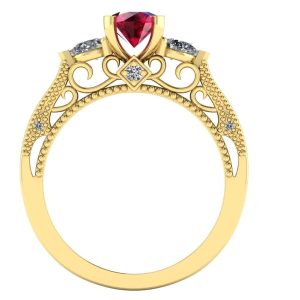 Inel logodna aur vintage cu rubin natural si diamante ES273