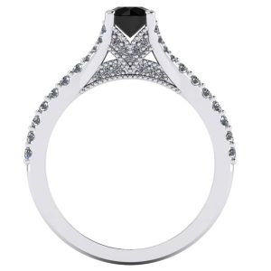 Inel de logodna cu diamant negru si diamante din aur alb ES284