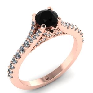 Inel logodna cu diamant negru si diamante din aur roz ES284