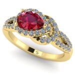 Inel logodna cu rubin AAA si diamante impletit din aur ES382