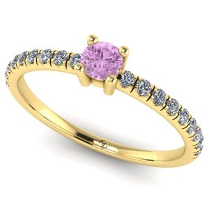Inel logodna clasic cu diamant roz si diamante din aur ES278