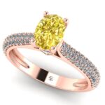 Inel de logodna cu diamant galben oval si diamante pave ES272