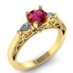 Inel logodna cu rubin natural si diamante aur galben ES273