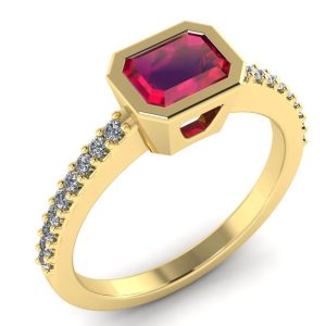 Inel de logodna cu rubin emerald si diamante naturale model bezel aur ES216